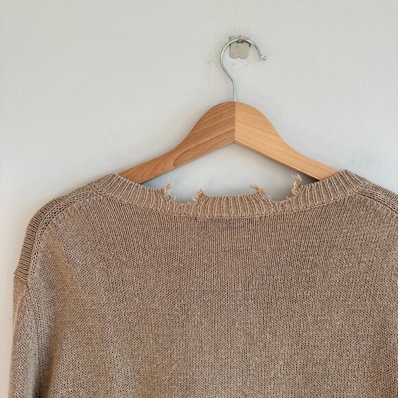 Zara Linen Blend Distressed Knit Button Front Cardigan Sweater Brown M - Picture 7 of 8